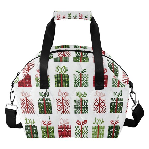 Christmas Presents Pixel Style Insulated Lunch Bag Reusable Quilted Lunch Box Waterproof Leakproof Lunch Container