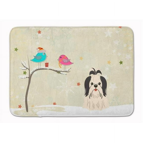 Christmas Presents Shih Tzu Black & White Machine Washable Memory Foam Mat