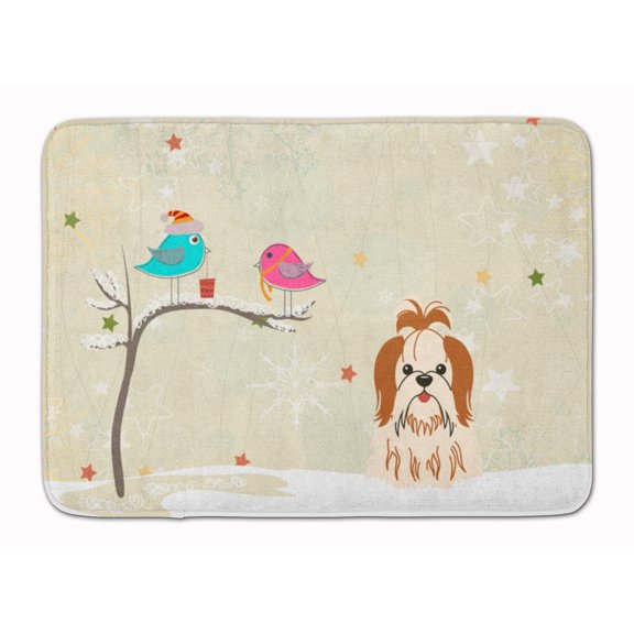 Christmas Presents Shih Tzu Red White Machine Washable Memory Foam Mat