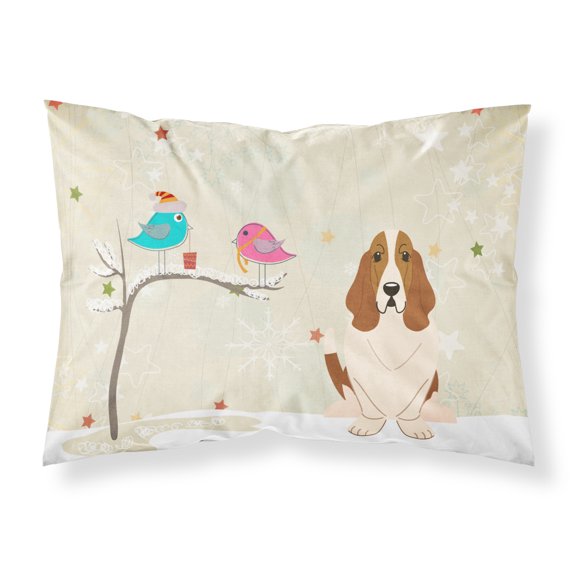 Christmas Presents between Friends Basset Hound Fabric Standard Pillowcase