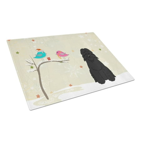 Christmas Presents between Friends Bouvier des Flandres Glass Cutting Board Large