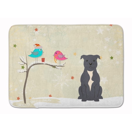 Christmas Presents between Friends Bull Terrier - Blue Machine Washable Memory Foam Mat