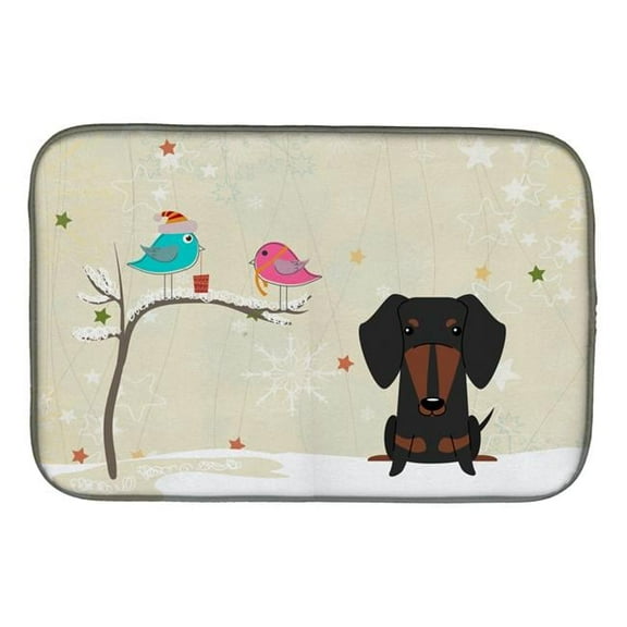 Christmas Presents between Friends Dachshund Black Tan Dish Drying Mat