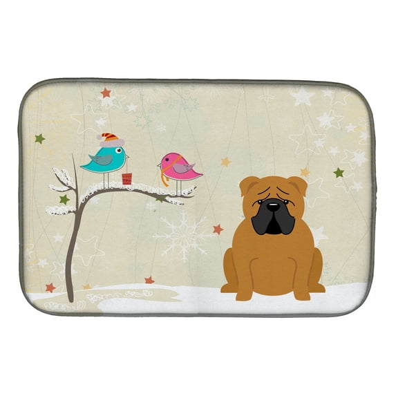 Christmas Presents between Friends English Bulldog Red Dish Drying Mat