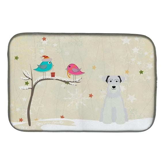 Christmas Presents between Friends Miniature Schanuzer White Dish Drying Mat