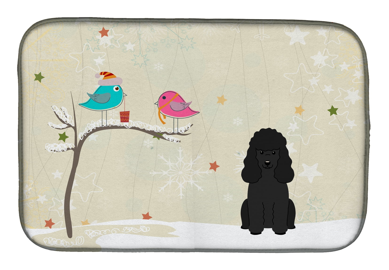 Christmas Presents between Friends Poodle Black Dish Drying Mat