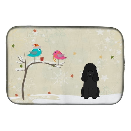 Christmas Presents between Friends Poodle Black Dish Drying Mat