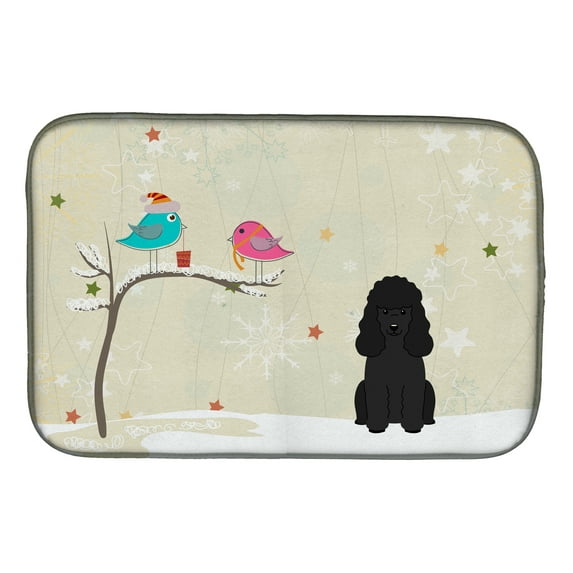 Christmas Presents between Friends Poodle Black Dish Drying Mat