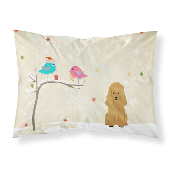 Christmas Presents between Friends Poodle - Tan Fabric Standard Pillowcase