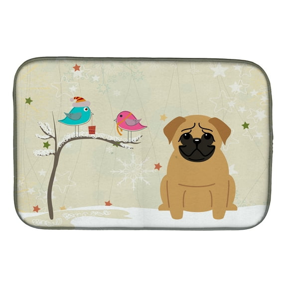 Christmas Presents between Friends Pug Brown Dish Drying Mat