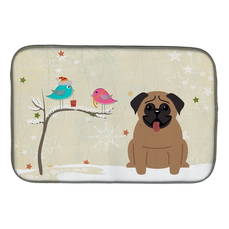 Christmas Presents between Friends Pug Brown Dish Drying Mat