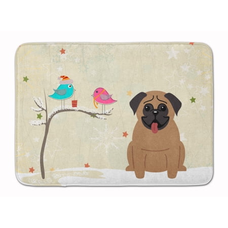 Christmas Presents Friends Pug Brown Machine Washable Memory Foam Mat