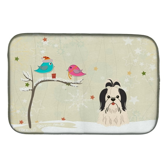 Christmas Presents between Friends Shih Tzu Black White Dish Drying Mat