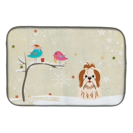 Christmas Presents between Friends Shih Tzu Red White Dish Drying Mat