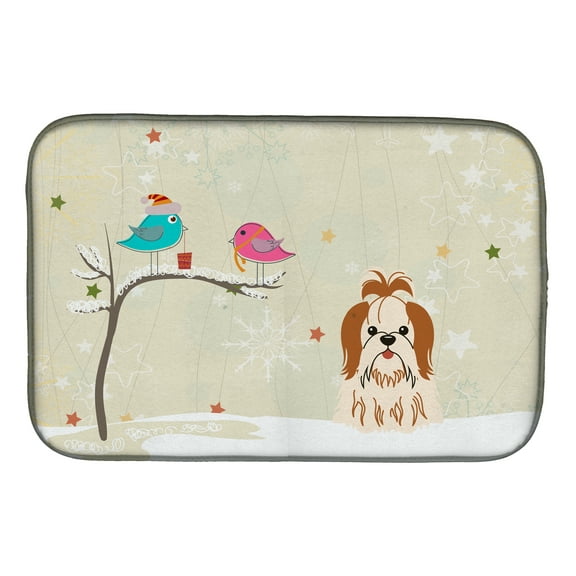 Christmas Presents between Friends Shih Tzu Red White Dish Drying Mat