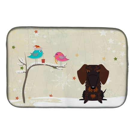 Christmas Presents between Friends Wire Haired Dachshund Chocolate Dish Drying Mat