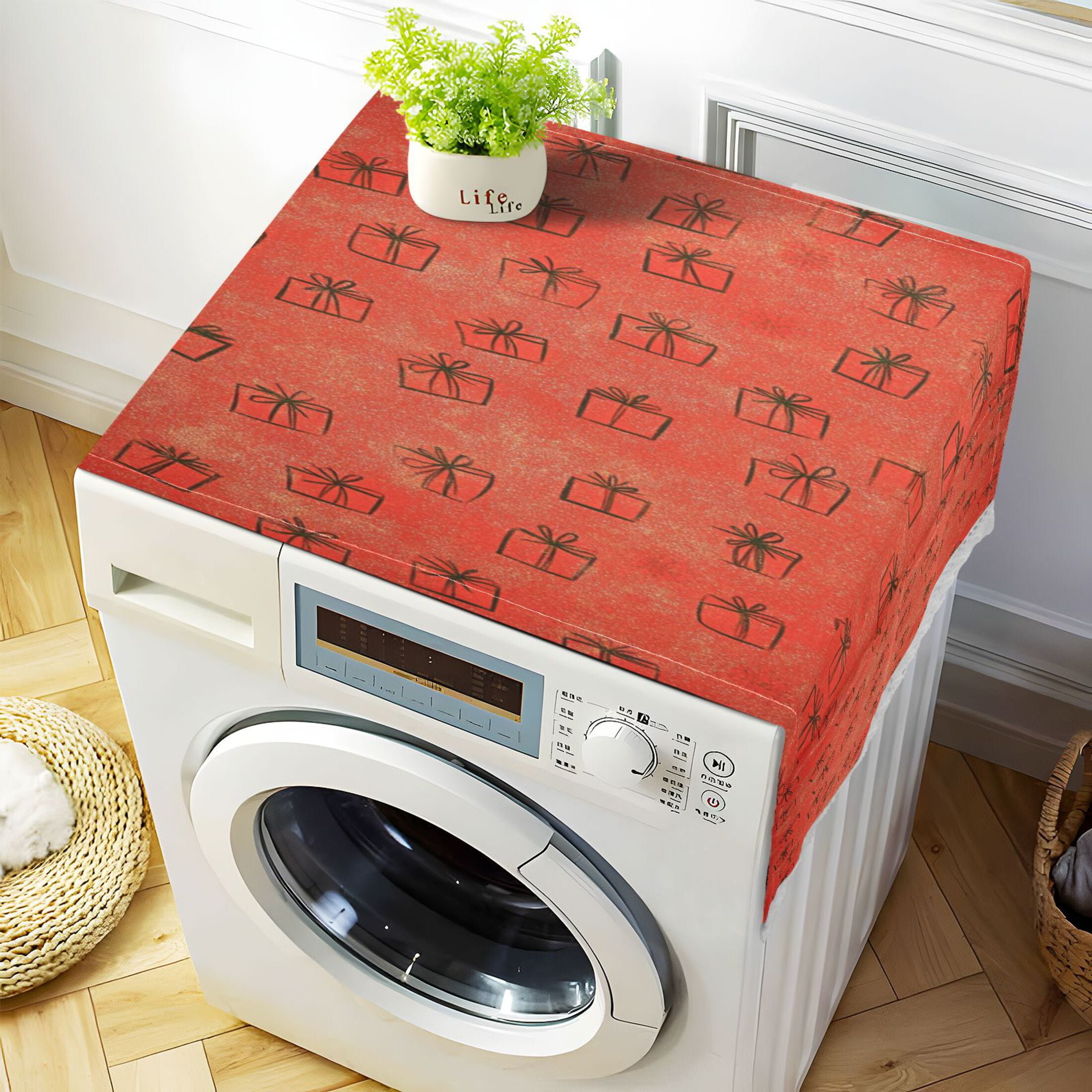 Christmas PresentsWasher and Dryer Covers Dust-Proof and Oil Resistant Fridge Cover with 4 Storage Pockets Washing Machine Top Cover for Laundry Kitchen Home 51.2 x 22 In