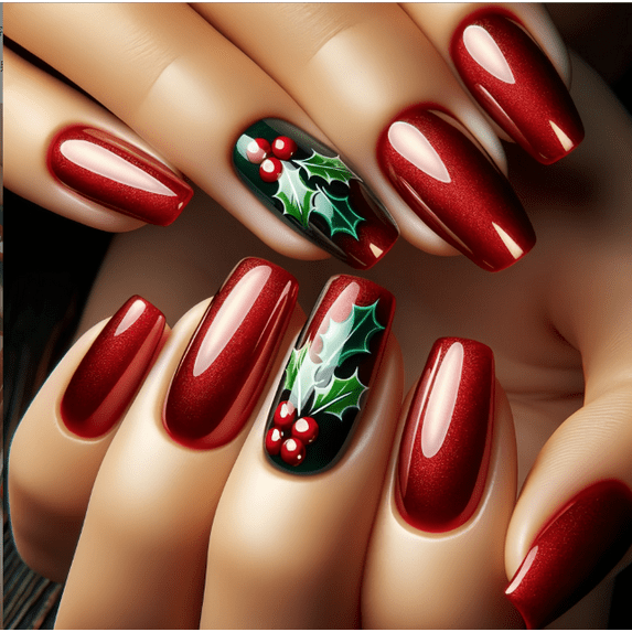 Christmas Press on Nails Medium Almond Fake Nails with Snowflake Design Glossy Green Glitter Glue on Nails Full Cover Green Stick on Nail Xmas Holiday Winter False Nail for Women Manicure 24Pcs