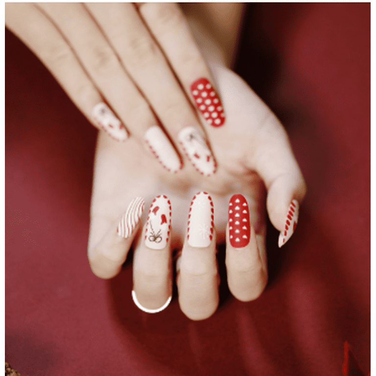 Christmas Press on Nails Valentine's Day Gift Medium Almond Red