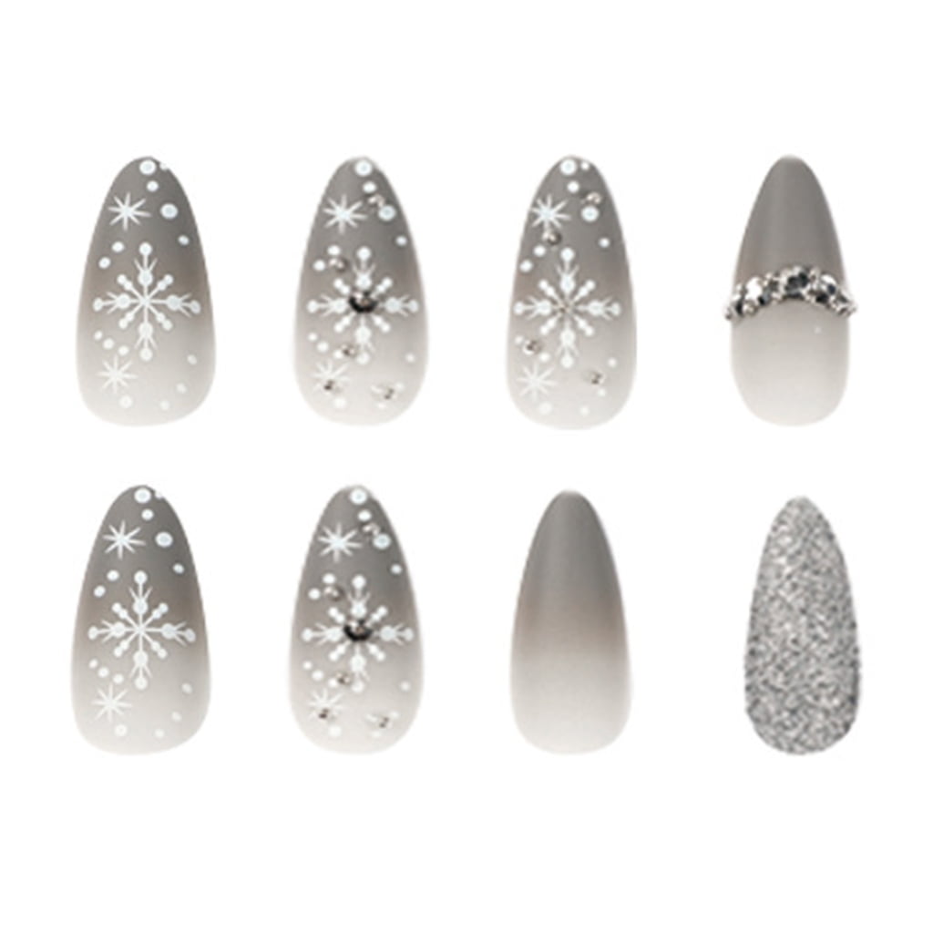 Christmas Press On Nail Almond Snowflake False Nail Tips Wearable Nail Art