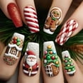 thumbnail image 1 of Christmas Press-On Nails, 24 Pcs Long Ballet Shape with Cartoon Candy Cane & Gingerbread House, Festive Full Cover Fake Nails for Holiday Party Gift, 1 of 5