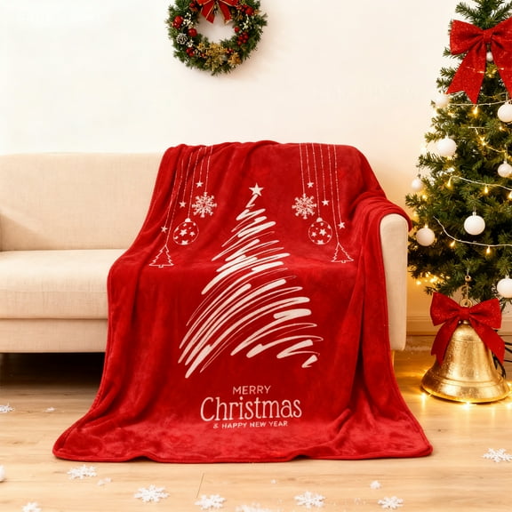 Christmas Print Blanket Soft Flannel Throw Single Size Air Conditioning Blanket Office Nap Blanket Sofa Bed Winter Warm Decoration Holiday Decor Cozy Throw Blanket