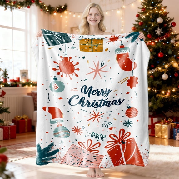 Christmas Print Flannel Blanket,30x40" Soft and Plush Throw Blanket for Bedroom and Sofa, Festive Holiday Design, Lightweight and Warm, Perfect for Gifting, Travel,Napping