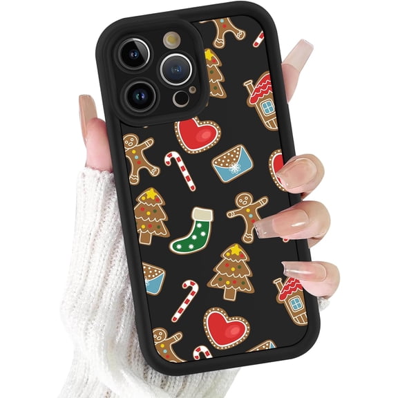 Christmas Print Phone Case for iPhone 12 6.1", with Aesthetics Pattern Design Soft TPU Silicone Xmas Cases, Shockproof Bumper Protector Camera Girls Women Cover, Gingerbread