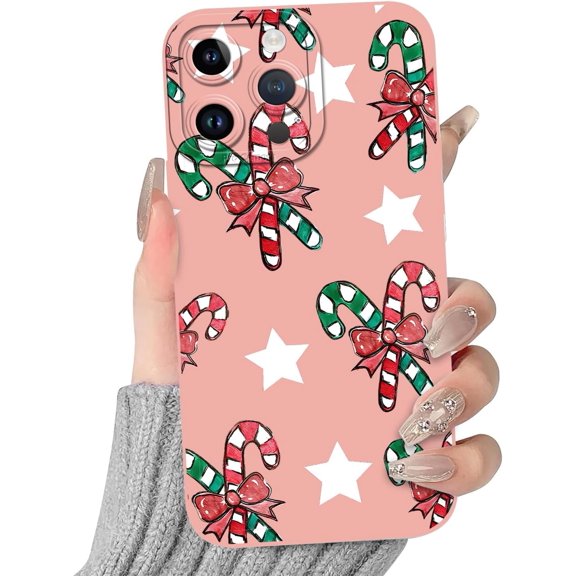 Christmas Print Phone Case for iPhone 14 Plus 6.7", with Aesthetics Pattern Design Soft TPU Silicone Xmas Cases, Shockproof Bumper Protector Camera Girls Women Cover, Candy Cane