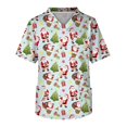 Christmas Print Scrub Tops Men Xmas Snowflake Print Short Sleeve VNeck