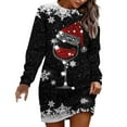 thumbnail image 1 of Christmas Print Sweatshirt Dress for Women Long Sleeve Crewneck Pullover Mini Dress Black-1 M, 1 of 5