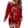 thumbnail image 1 of Christmas Print Sweatshirt Dress for Women Long Sleeve Crewneck Pullover Mini Dress Red-1 XL, 1 of 5