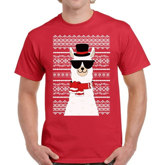 Christmas Print T Shirt for Men Xmas Llama - S M L XL 2XL 3XL 4XL 5XL Xmas Graphic Tee - Christmas Gift Holiday Cotton T-Shirt for Men