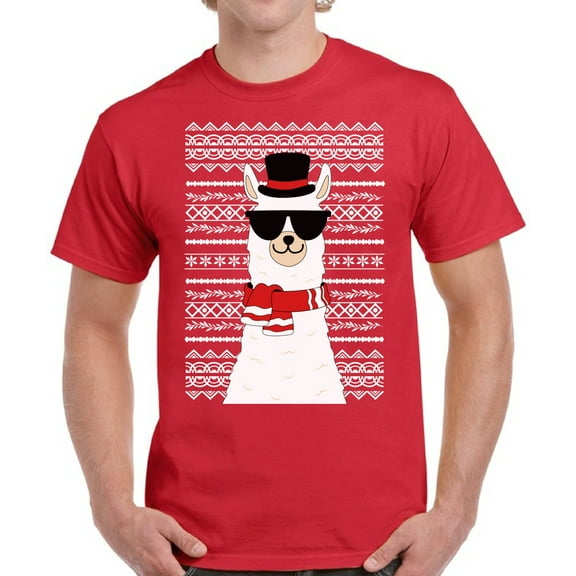 Christmas Print T Shirt for Men Xmas Llama - S M L XL 2XL 3XL 4XL 5XL Xmas Graphic Tee - Christmas Gift Holiday Cotton T-Shirt for Men