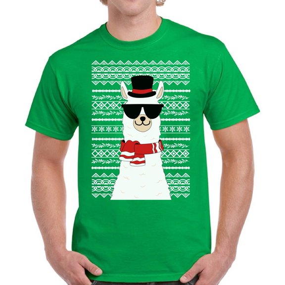 Christmas Print T Shirt for Men Xmas Llama - S M L XL 2XL 3XL 4XL 5XL Xmas Graphic Tee - Christmas Gift Holiday Cotton T-Shirt for Men