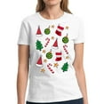 thumbnail image 1 of Christmas Print T Shirt for Women Xmas Hat Tree Candy - S M L XL 2XL 3XL Xmas Graphic Tee - Christmas Gift Holiday Cotton T-Shirt for Ladies, 1 of 2