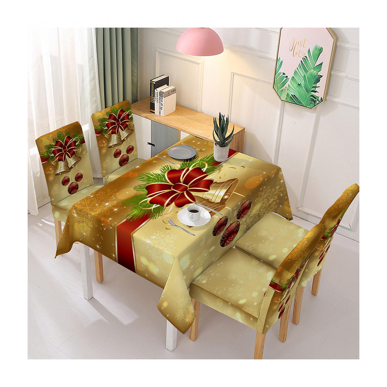 Christmas Print Table Cloths and Chair Covers, 5Pcs Washable Tablecloth