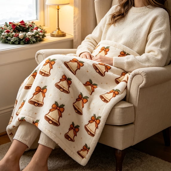 Christmas Print Throw Blanket, Festive Holiday Pattern Cover, Soft Cozy for Sofa Couch Bed Home Decor