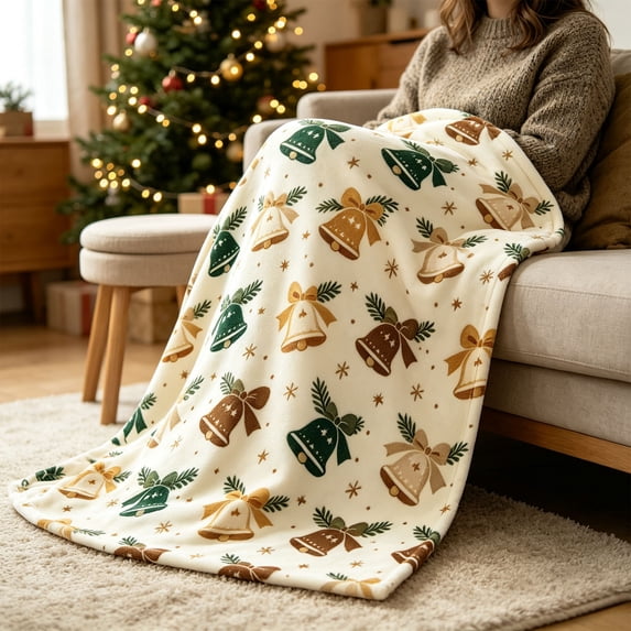Christmas Print Throw Blanket, Festive Holiday Pattern Cover, Soft Cozy for Sofa Couch Bed Home Decor