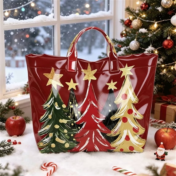 Christmas Print Tote Bag, Large Reusable Holiday Handbag for Gift‑Giving & Shopping