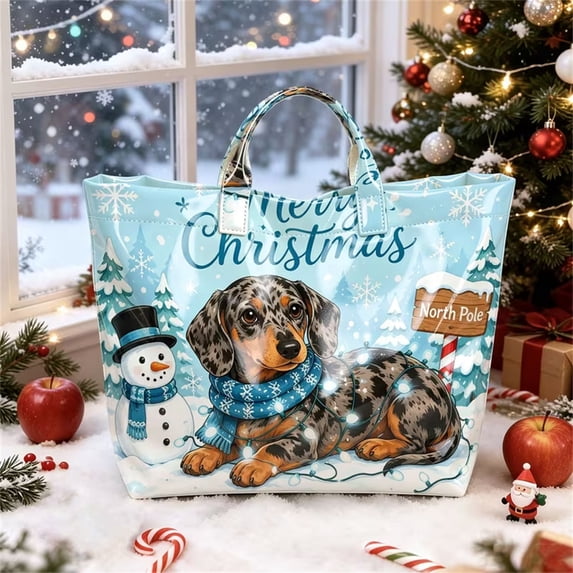 Christmas Print Tote Bag, Large Reusable Holiday Handbag for Gift‑Giving & Shopping