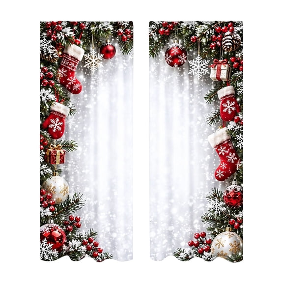 Christmas Printed Curtains for Living Room Windows, 2 Panel Holiday Drapes with Festive Scene Print, Xmas Window Decor for Bedrooms Dining Rooms and Party Walls, for Christmas