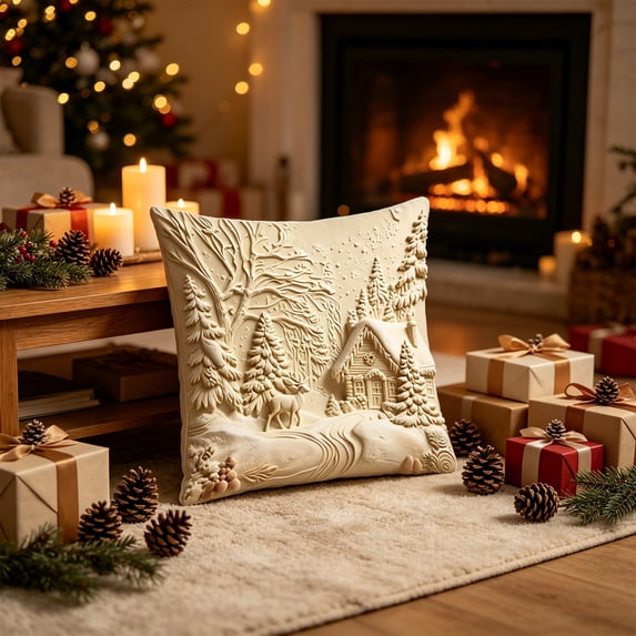 Christmas-Printed Cushion Covers, Winter Village Snow House Design Sofa Pillows, Soft Decorative Throw Pillow Cases for Living Room Bedroom Couch, Holiday Home Decor Gift Supply