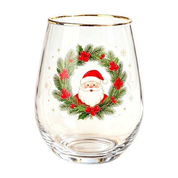 Christmas Printed Glass Cup,Festive Holiday Drinking Glass for Juice Iced Coffee Tea,Christmas Party Drinkware,Winter Home Table Decor Gift