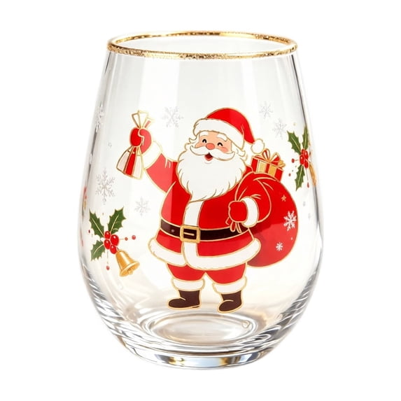 Christmas Printed Glass Cup,Festive Holiday Drinking Glass for Juice Iced Coffee Tea,Christmas Party Drinkware,Winter Home Table Decor Gift