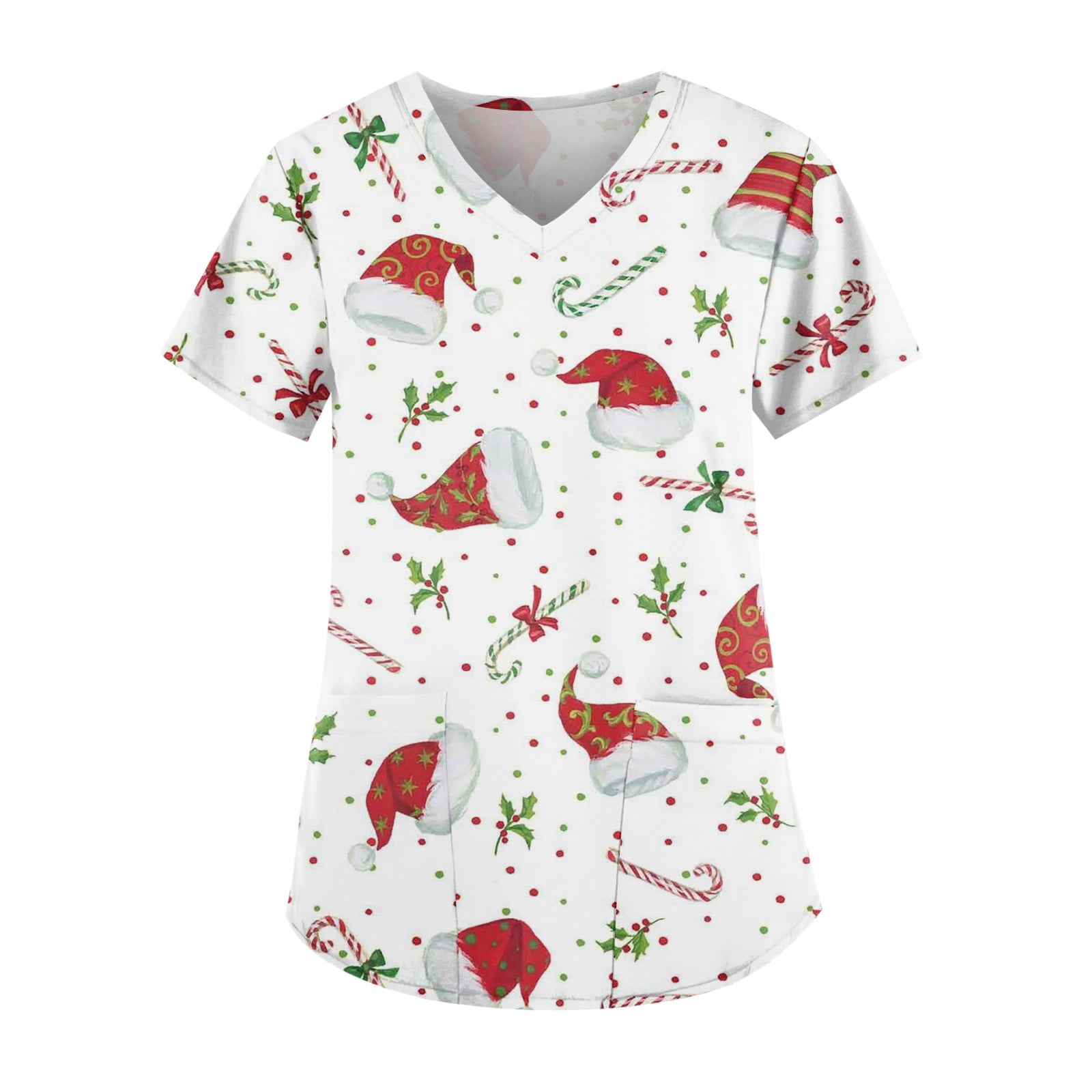 Christmas Printed Nurse Uniforms for Women Snowflake Print Scrub Tops