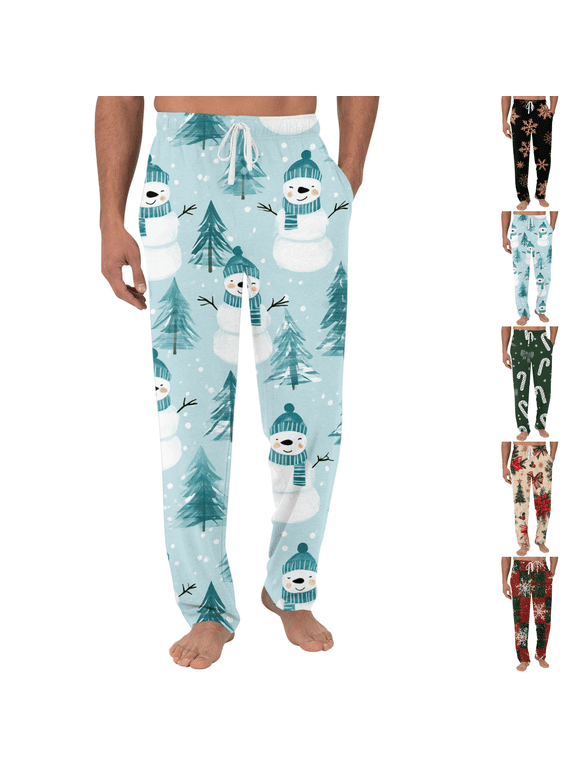 Christmas Printed Pajama for Men Loose Knit Casual Pants with Side Pockets for Nighttime Sleeping and Home Leisure
