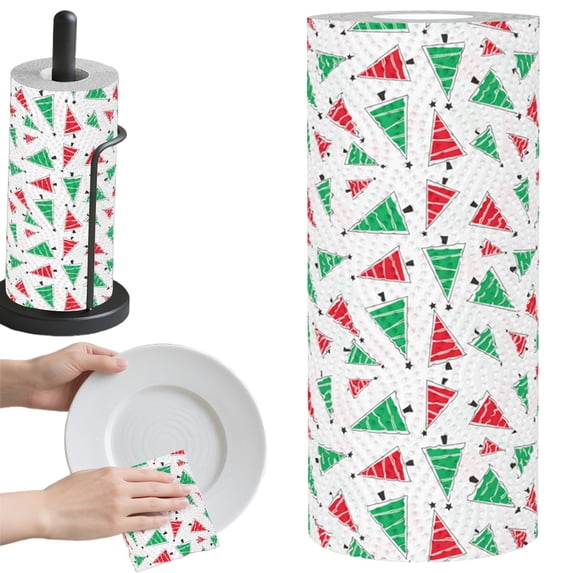 Christmas Printed Paper Towel Roll, Thick Strong Absorbent Holiday Kitchen Paper Towels with Christmas Pattern for Xmas Party Kitchen Decor, A
