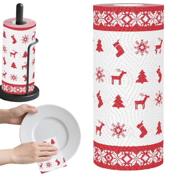 Christmas Printed Paper Towels Roll, Thick Strong Absorbent Holiday Disposable Kitchen Paper Towels