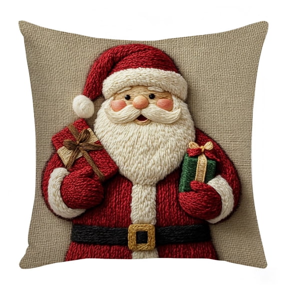 Christmas Printed Pillow Covers, 18x18 Inch Classic Tree Snowflake Elk Linen Cushion Case, Decorative Throw Pillow for Sofa Bed